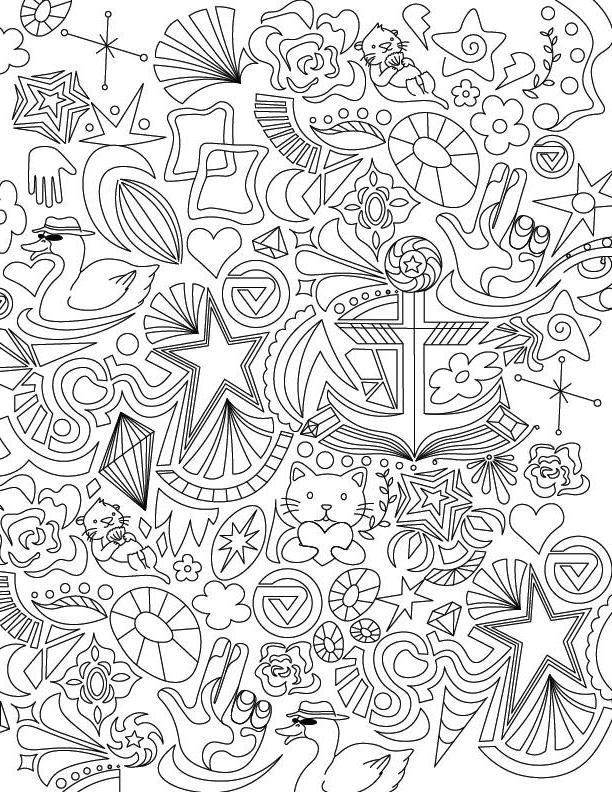 A Grand Valley coloring page featuring many abstract designs.